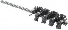 Weiler - 1-1/8" Diam Helical Nylon Tube Brush - Single Spiral, 0.035" Filament Diam, 2-1/2" Brush Length, 5-1/2" OAL, 1/4" Diam Shank - Benchmark Tooling