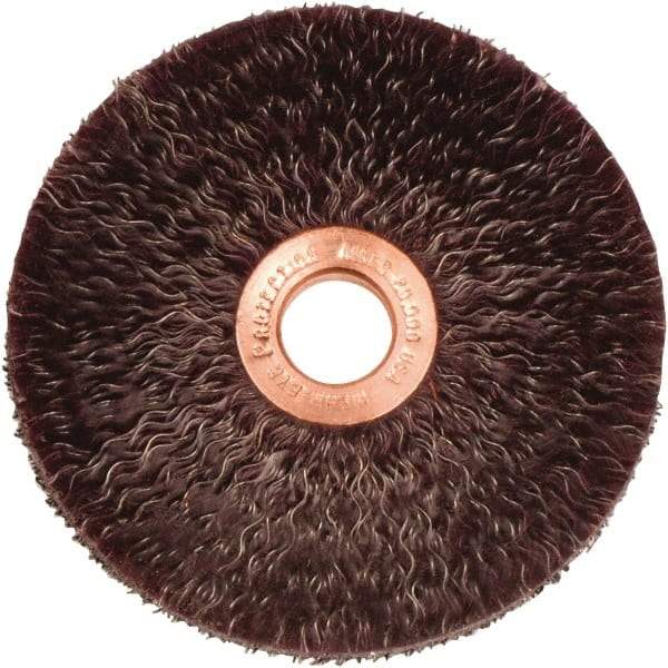 Weiler - 3" OD, 1/2" Arbor Hole, Crimped Steel Wheel Brush - 1/4" Face Width, 1" Trim Length, 0.0118" Filament Diam, 20,000 RPM - Benchmark Tooling