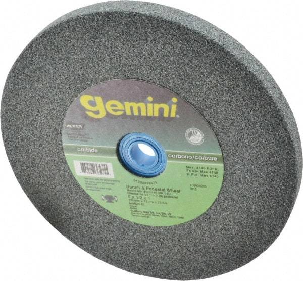 Norton - 60 Grit Silicon Carbide Bench & Pedestal Grinding Wheel - 6" Diam x 1" Hole x 1/2" Thick, 4140 Max RPM, Medium Grade - Benchmark Tooling