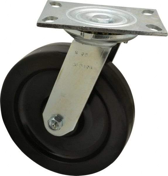 Albion - 8" Diam x 2" Wide x 10-1/8" OAH Top Plate Mount Swivel Caster - Phenolic, 1,400 Lb Capacity, Roller Bearing, 4-1/2 x 6-1/4" Plate - Benchmark Tooling
