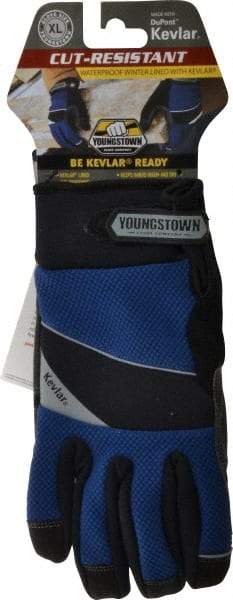 Youngstown - Size XL (10), ANSI Cut Lvl 4, Puncture Lvl 3, Abrasion Lvl 4, Kevlar Cut & Puncture Resistant Gloves - Kevlar/Micro Fleece Lining, Hook & Loop Cuff, Blue/Black, Paired - Benchmark Tooling