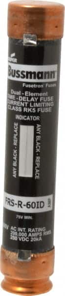 Cooper Bussmann - 250 VDC, 600 VAC, 60 Amp, Time Delay General Purpose Fuse - Fuse Holder Mount, 5-1/2" OAL, 20 at DC, 200 (RMS) kA Rating, 27mm Diam - Benchmark Tooling