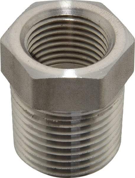 Made in USA - 1/2 x 3/8" Grade 316 Stainless Steel Pipe Hex Bushing - MNPTF x FNPTF End Connections - Benchmark Tooling