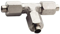 Made in USA - 1" Tube OD, 37° Stainless Steel Flared Tube Union Tee - 1-5/16-12 UNF, Flare x Flare x Flare Ends - Benchmark Tooling