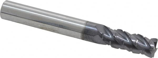 ProMax - 5/16" Diam, 3/4" LOC, 4 Flute Solid Carbide Roughing & Finishing Corner Radius End Mill - AlTiN Finish, 2-1/2" OAL, 5/16" Shank Diam, Straight Shank, 40° Helix, Centercutting, Regular Length - Benchmark Tooling