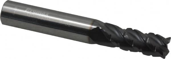 ProMax - 11/32" Diam, 7/8" LOC, 4 Flute Solid Carbide Roughing & Finishing Corner Radius End Mill - AlTiN Finish, 2-1/2" OAL, 3/8" Shank Diam, Straight Shank, 40° Helix, Centercutting, Regular Length - Benchmark Tooling