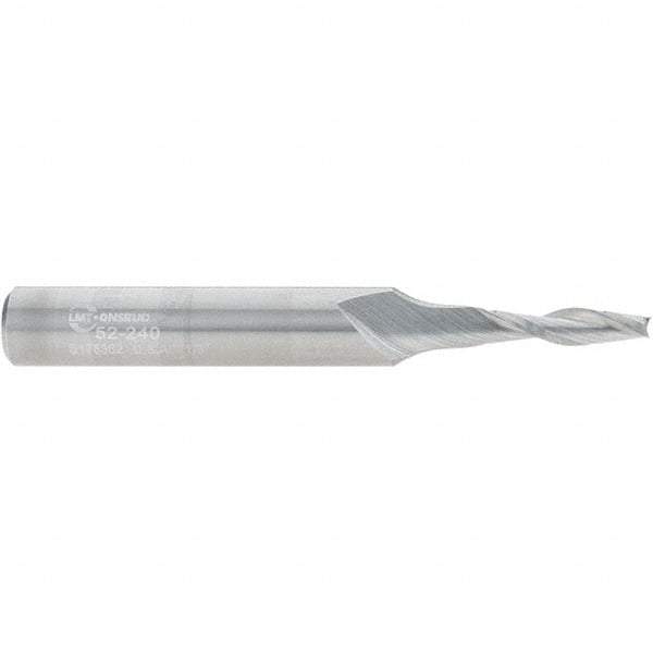 Onsrud - 1/8" Cutting Diam x 1/2" Length of Cut, 2 Flute, Upcut Spiral Router Bit - Uncoated, Right Hand Cut, Solid Carbide, 2" OAL x 1/4" Shank Diam, Double Edge, 30° Helix Angle - Benchmark Tooling