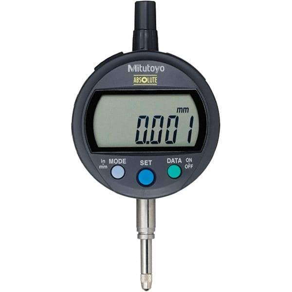 Mitutoyo - 0 to 12.7mm Range, 0.001mm Graduation, Electronic Drop Inidicator - Flat Back, 0.003mm Accuracy, LCD Display, Metric - Benchmark Tooling