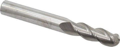 Accupro - 3/8" Diam, 1-1/8" LOC, 3 Flute Solid Carbide Ball End Mill - Uncoated, Single End, 3" OAL, 3/8" Shank Diam, Spiral Flute - Benchmark Tooling