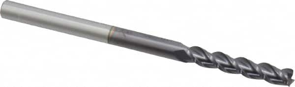 Accupro - 3/16", 1" LOC, 3/16" Shank Diam, 3" OAL, 3 Flute, Solid Carbide Square End Mill - Single End, AlTiN Finish, Spiral Flute, 40° Helix, Centercutting, Right Hand Cut, Right Hand Flute - Benchmark Tooling