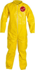 Dupont - Size XL PE Film Chemical Resistant Coveralls - Yellow, Zipper Closure, Open Cuffs, Open Ankles, Serged Seams - Benchmark Tooling