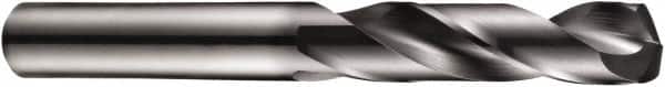 DORMER - 7/32" 140° Spiral Flute Solid Carbide Screw Machine Drill Bit - TiAlN Finish, Right Hand Cut, 28mm Flute Length, 66mm OAL, Four Facet Split Point, Straight Shank, Through Coolant - Benchmark Tooling