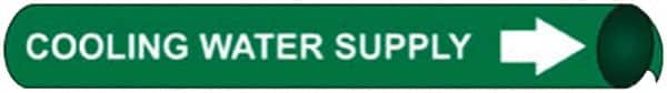 NMC - Pipe Marker with Cooling Water Supply Legend and Arrow Graphic - 8 to 10" Pipe Outside Diam, White on Green - Benchmark Tooling