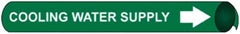 NMC - Pipe Marker with Cooling Water Supply Legend and Arrow Graphic - 8 to 10" Pipe Outside Diam, White on Green - Benchmark Tooling