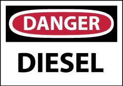 NMC - Hazardous Materials Label, Header: DANGER - Legend: Danger - Diesel, English, Red, Black & White, 5" Long x 3" High, Sign Muscle Finish - Benchmark Tooling