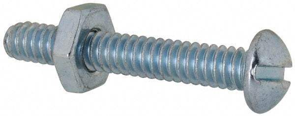 Value Collection - #10-24 UNC, 1-1/4" Length Under Head Slotted Drive Machine Screw - Round Head, Grade 2 Steel, Zinc-Plated Finish, Without Washer - Benchmark Tooling