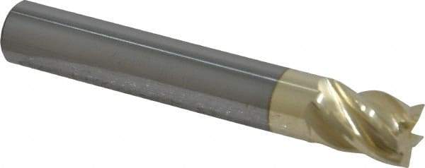 Accupro - 3/8", 1/2" LOC, 3/8" Shank Diam, 2-1/2" OAL, 5 Flute, Solid Carbide Square End Mill - Single End, ZrN Finish, Spiral Flute, 37° Helix, Centercutting, Right Hand Cut, Right Hand Flute - Benchmark Tooling
