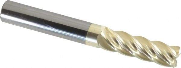 Accupro - 3/8", 1-1/4" LOC, 3/8" Shank Diam, 3" OAL, 5 Flute, Solid Carbide Square End Mill - Single End, ZrN Finish, Spiral Flute, 37° Helix, Centercutting, Right Hand Cut, Right Hand Flute - Benchmark Tooling