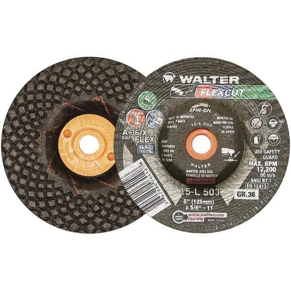 WALTER Surface Technologies - 5" Diam x 5/8" Hole, 36 Grit Surface Grinding Wheel - Aluminum Oxide, Very Coarse Grade, 12,200 Max RPM - Benchmark Tooling