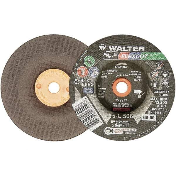 WALTER Surface Technologies - 5" Diam x 5/8" Hole, 60 Grit Surface Grinding Wheel - Aluminum Oxide, Medium Grade, 12,200 Max RPM - Benchmark Tooling