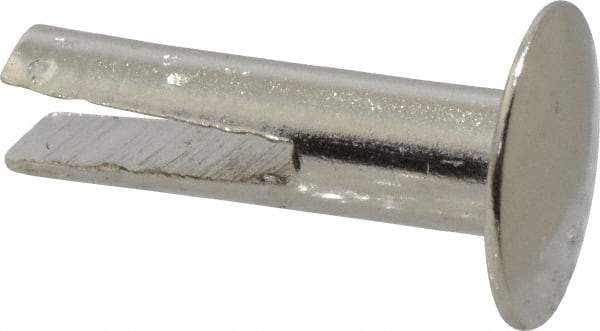 RivetKing - 0.1 to 0.17" Hole Diam, Dome Head, Nickel Plated Steel, Split Rivet - 5/16 Head Diam, 1/2" Length Under Head, 9/64 Body Diam - Benchmark Tooling