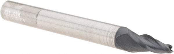 SGS - 10° Taper Angle per Side, 1/8" Small End Diam, 3/4" LOC, Solid Carbide 3 Flute Tapered Square End Mill - AlTiN Finish, 3-1/2" OAL, 3/8" Shank Diam, Spiral Flute, 28° Helix - Benchmark Tooling
