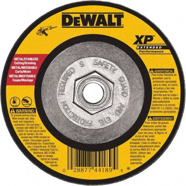 DeWALT - 24 Grit, 9" Wheel Diam, 1/8" Wheel Thickness, Type 27 Depressed Center Wheel - Zirconia Alumina, Resinoid Bond, 6,600 Max RPM, Compatible with Angle Grinder - Benchmark Tooling