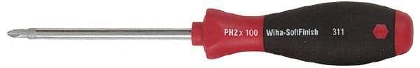 Wiha - #2, 8-9/16" OAL, Round Shaft Phillips Screwdriver - 4" Handle Length, Ergonomic Handle - Benchmark Tooling