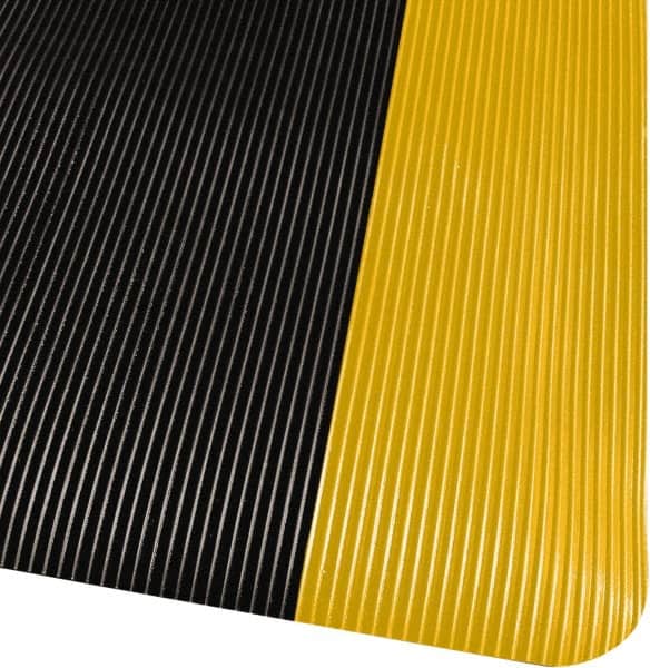 PRO-SAFE - 5' Long x 3' Wide, Dry Environment, Anti-Fatigue Matting - Black with Yellow Borders, Vinyl with Vinyl Sponge Base, Beveled on 4 Sides - Benchmark Tooling