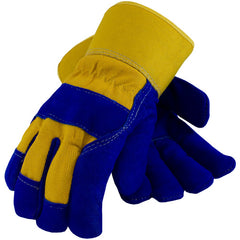 78-7863B/L Insulated Leather Palm - Split Cowhide - Gunn Cut - Fleece Pile - BL Split Palm - Yellow Fabric Bk - SC - Exact Industrial Supply