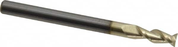 Accupro - 1/8", 5/16" LOC, 1/8" Shank Diam, 1-1/2" OAL, 2 Flute, Solid Carbide Square End Mill - Single End, ZrN Finish, Spiral Flute, 45° Helix, Centercutting, Right Hand Cut, Right Hand Flute - Benchmark Tooling