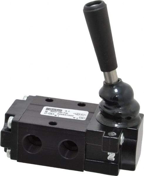 Parker - 0.83 CV Rate, 1/4" NPT Inlet Direct Air 4 Mechanical Spool Valve - 3 Way, 2 Position NC, 150 Max psi, Lever Manual Return - Benchmark Tooling