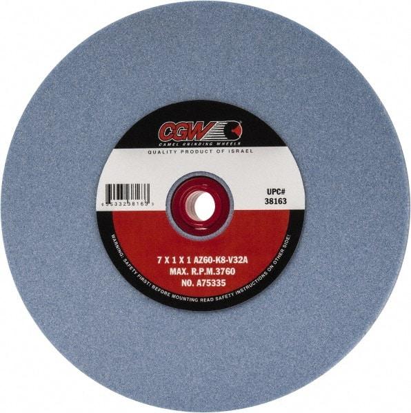 Camel Grinding Wheels - 60 Grit Aluminum Oxide Bench & Pedestal Grinding Wheel - 7" Diam x 1" Hole x 1" Thick, 3760 Max RPM, K Hardness, Medium Grade , Vitrified Bond - Benchmark Tooling