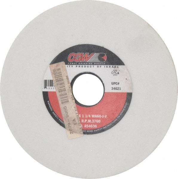 Camel Grinding Wheels - 7" Diam x 1-1/4" Hole x 1/2" Thick, J Hardness, 60 Grit Surface Grinding Wheel - Aluminum Oxide, Type 1, Medium Grade, 3,760 Max RPM, Vitrified Bond, No Recess - Benchmark Tooling
