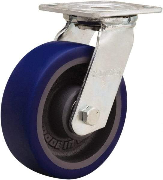 Hamilton - 6" Diam x 2" Wide x 7-1/2" OAH Top Plate Mount Swivel Caster - Polyurethane Mold onto Cast Iron Center, 900 Lb Capacity, Sealed Precision Ball Bearing, 4 x 4-1/2" Plate - Benchmark Tooling