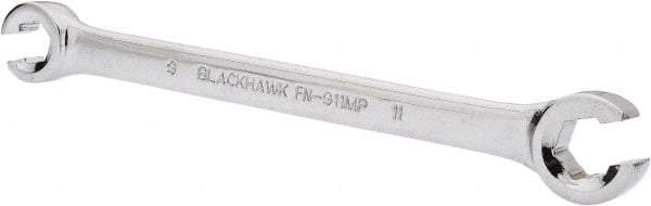 Blackhawk by Proto - 9 x 11mm, Full Polish, Open End Flare Nut Wrench - 6 Points, 6-5/16" OAL, Steel, Double End Head - Benchmark Tooling
