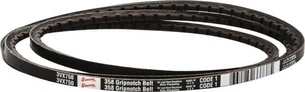 Browning - Section 3VX, 3/8" Wide, 75" Outside Length, Gripnotch V-Belt - Rubber Compound, 358 Gripnotch, No. 3VX750 - Benchmark Tooling