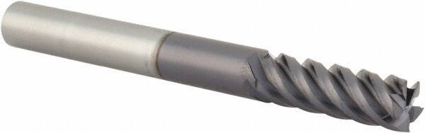 Value Collection - 1/4", 3/4" LOC, 1/4" Shank Diam, 2-1/2" OAL, 5 Flute, Solid Carbide Square End Mill - Single End, TiAlN Finish, Spiral Flute, 45° Helix, Right Hand Cut, Right Hand Flute - Benchmark Tooling