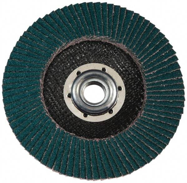 3M - 120 Grit, 7" Disc Diam, 5/8-11 Center Hole, Type 27 Zirconia Alumina Flap Disc - Cloth Backing, Arbor Attaching System, Coated - Benchmark Tooling
