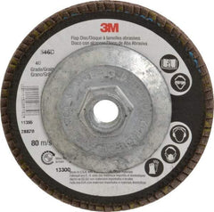 3M - 40 Grit, 4-1/2" Disc Diam, 5/8-11 Center Hole, Type 29 Zirconia Alumina Flap Disc - Cloth Backing, Arbor Attaching System, Coated - Benchmark Tooling