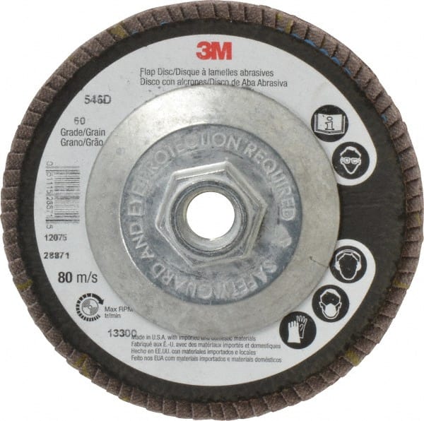 3M - 4-1/2" 60 Grit 5/8-11 Center Hole Type 29 Zirconia Alumina Flap Disc - Benchmark Tooling