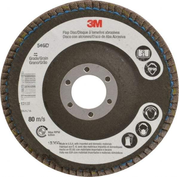 3M - 40 Grit, 4-1/2" Disc Diam, 7/8 Center Hole, Type 29 Zirconia Alumina Flap Disc - Cloth Backing, Arbor Attaching System, Coated - Benchmark Tooling