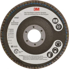 3M - 40 Grit, 4-1/2" Disc Diam, 7/8 Center Hole, Type 29 Zirconia Alumina Flap Disc - Cloth Backing, Arbor Attaching System, Coated - Benchmark Tooling