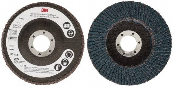 3M - 40 Grit, 4-1/2" Disc Diam, 7/8" Center Hole, Type 27 Zirconia Alumina Flap Disc - 13,300 Max RPM, Cloth Backing, Arbor Attaching System, Coated - Benchmark Tooling