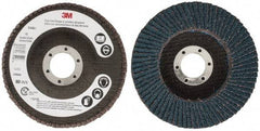 3M - 40 Grit, 4-1/2" Disc Diam, 7/8" Center Hole, Type 27 Zirconia Alumina Flap Disc - 13,300 Max RPM, Cloth Backing, Arbor Attaching System, Coated - Benchmark Tooling
