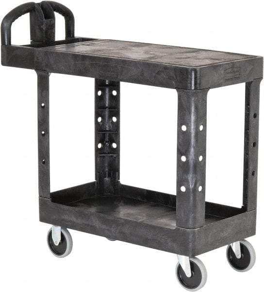 Rubbermaid - 500 Lb Capacity, 17" Wide x 38-3/8" Long x 32-1/4" High Standard Utility Cart - 2 Shelf, Plastic - Benchmark Tooling