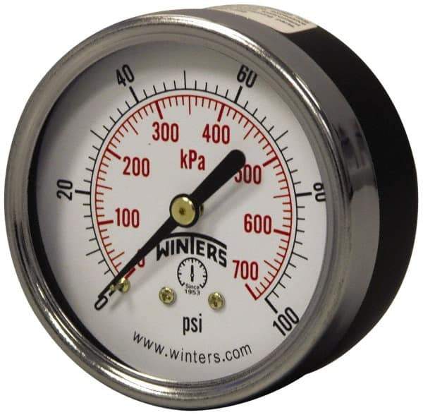 Winters - 2-1/2" Dial, 1/4 Thread, 0-160 Scale Range, Pressure Gauge - Center Back Connection Mount, Accurate to 3-2-3% of Scale - Benchmark Tooling