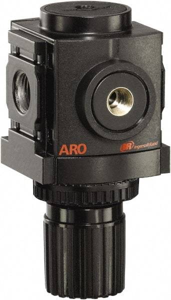 ARO/Ingersoll-Rand - 3/8 NPT Port, 113 CFM, Aluminum Compact Regulator - 0 to 140 psi Range, 250 Max psi Supply Pressure, 1/8" Gauge Port Thread, 2.705" Wide x 4.772" High - Benchmark Tooling