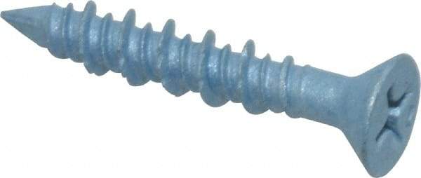 Elco - 3/16" Diam, 1-1/4" OAL, Phillips Drive, Concrete Screw & Masonry Fastener - Steel, Blue StalGard Finish, Includes #2 Drill Bit - Benchmark Tooling