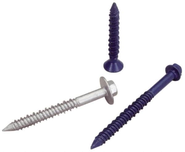 Elco - 3/16" Diam, 2-1/4" OAL, Phillips Drive, Concrete Screw & Masonry Fastener - Steel, Blue StalGard Finish, Includes #2 Drill Bit - Benchmark Tooling